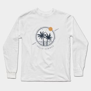 Palms And Ocean. Hello Summer. Motivational Quote. Geometric Style Long Sleeve T-Shirt